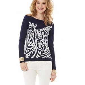 Lilly Pulitzer Nila sweater in True Navy White Zebra Jaquard